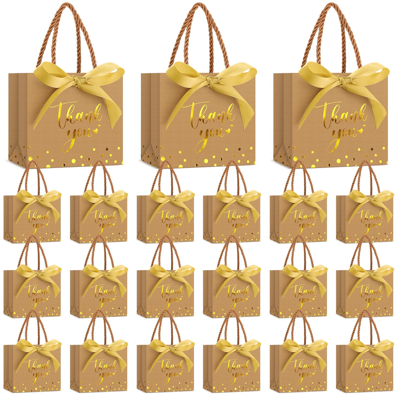 Photo 1 of Jetec 15 Pcs Mini Paper Gift Bags Bulk 5.5x4.7x2.5'' Small Thank You Gift Candy Bag with Handle Party Favor Gift Bags with Bow Ribbon for Wedding Baby Bridal Shower Graduation Party Favor(Khaki)