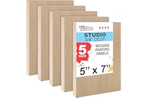U.S. Art Supply Unfinished Cradled Wood Panels for Painting, 5 Pack of 5x7 inch - Studio Birch Wooden Canvas Boards 3/4" Deep - Mixed-Media Craft, Acrylic, Oil, Encaustic, Paint Pouring Panel Board