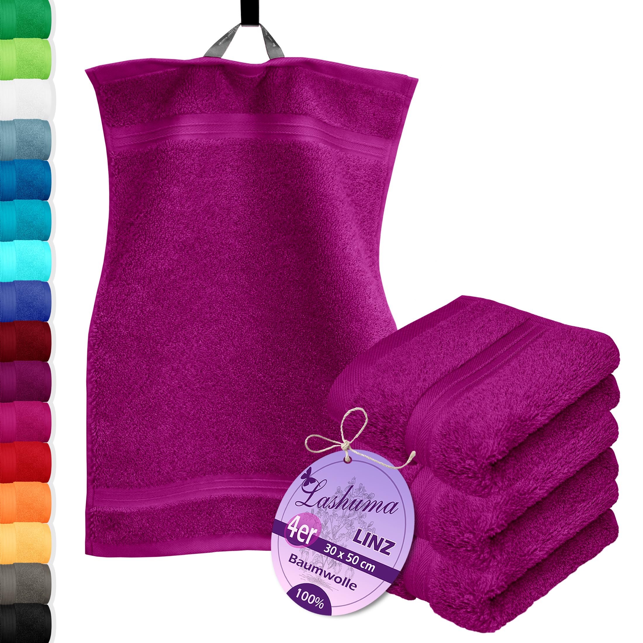 Lashuma® Towel Series – Available in 16 Colours and 6 SizesFace Cloth/Guest Towel/Hand Towel, Bath Towel, Shower Towel/Sauna Towel, 100% Cotton, Orchidee Violett, 4er 30x50 cm