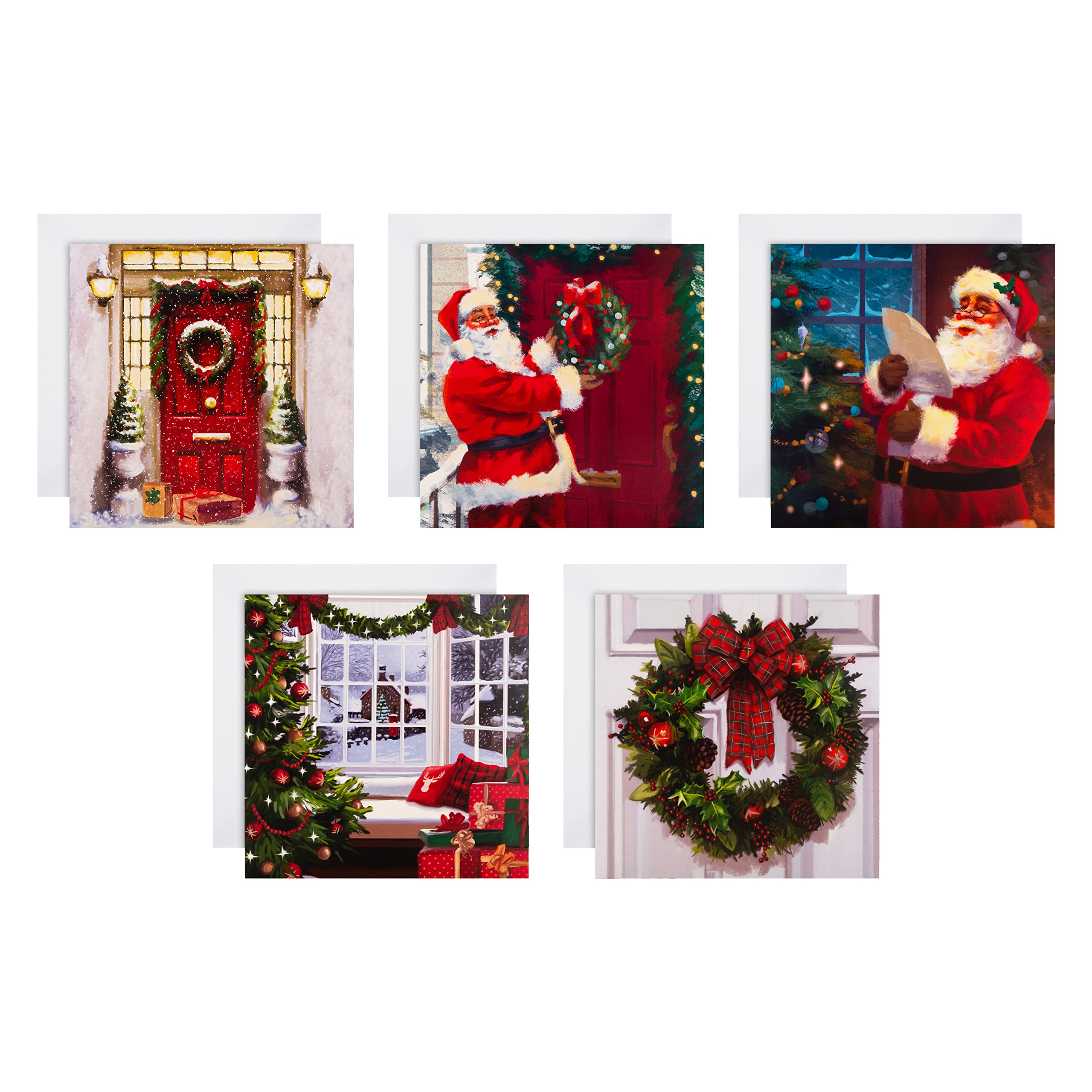 Hallmark Multipack Christmas Cards, Charity Cards, Pack of 30 in 5 Thomas Kinkade Designs, Red Door, Wreath, Santa Claus