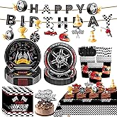 139pcs Race Car Birthday Party Decorations Tableware Set Serve 20, All-in-1 Cars Birthday Decorations Includes Banner, Plates, Tablecloths, Cake Decorations, for Race Car Themed Party