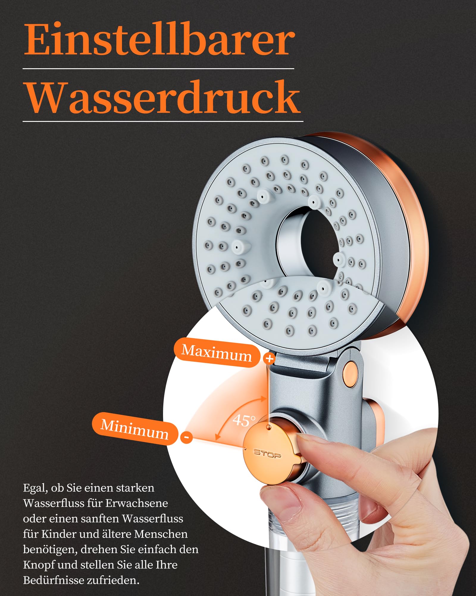 Sparduschkopf Wassersparend mit 3 Strahlarten, Druckerhöhend Handbrause mit Filter Gegen Kalk, Regendusche Duschköpfe, Duschsparkopf Wassersparend mit Stoppfunktion, SPA Brausekopf Dusche 4