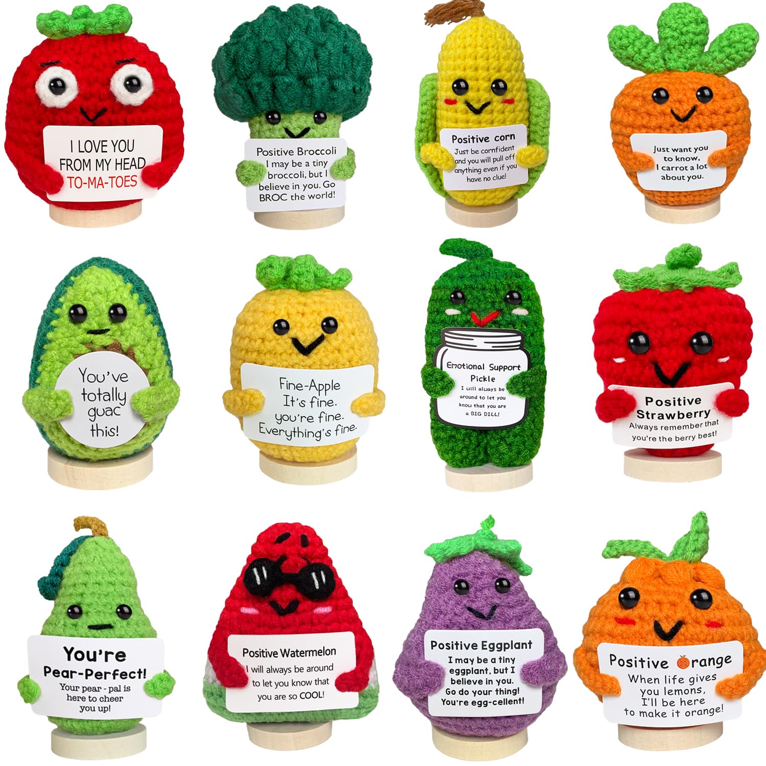 Photo 1 of 12PCS Emotional Support Crochet Pickle Fruits Positive Pineapple, Easter Basket Essentials for Teens - Easter Basket Stuffers Egg Fillers, Desk Decor Encouragement Gifts for Women Men Friends Coworker
