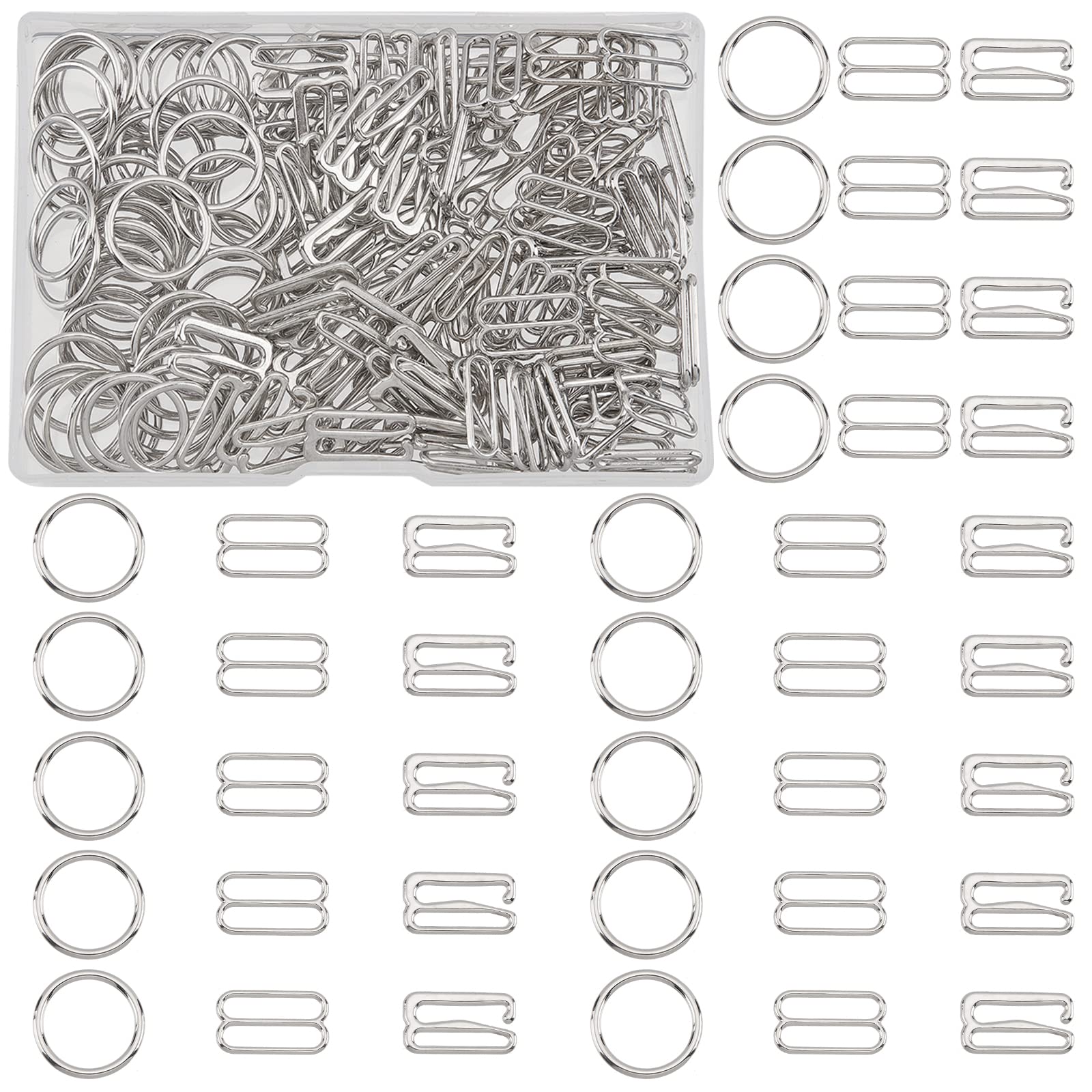 NBEADS 180 Pcs Bra Strap Hooks, 3 Styles Metal Lingerie Adjustment Strap Slides Clips Clasp Hooks for Bra Nightgowns Slip Dress Swimsuit