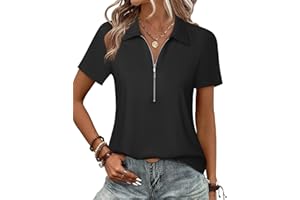 Vivilli Women's Polo Shirts Zipper Short Sleeve Business Casual Work Tops Summer Solid/Floral for Office,Golf& Vacation