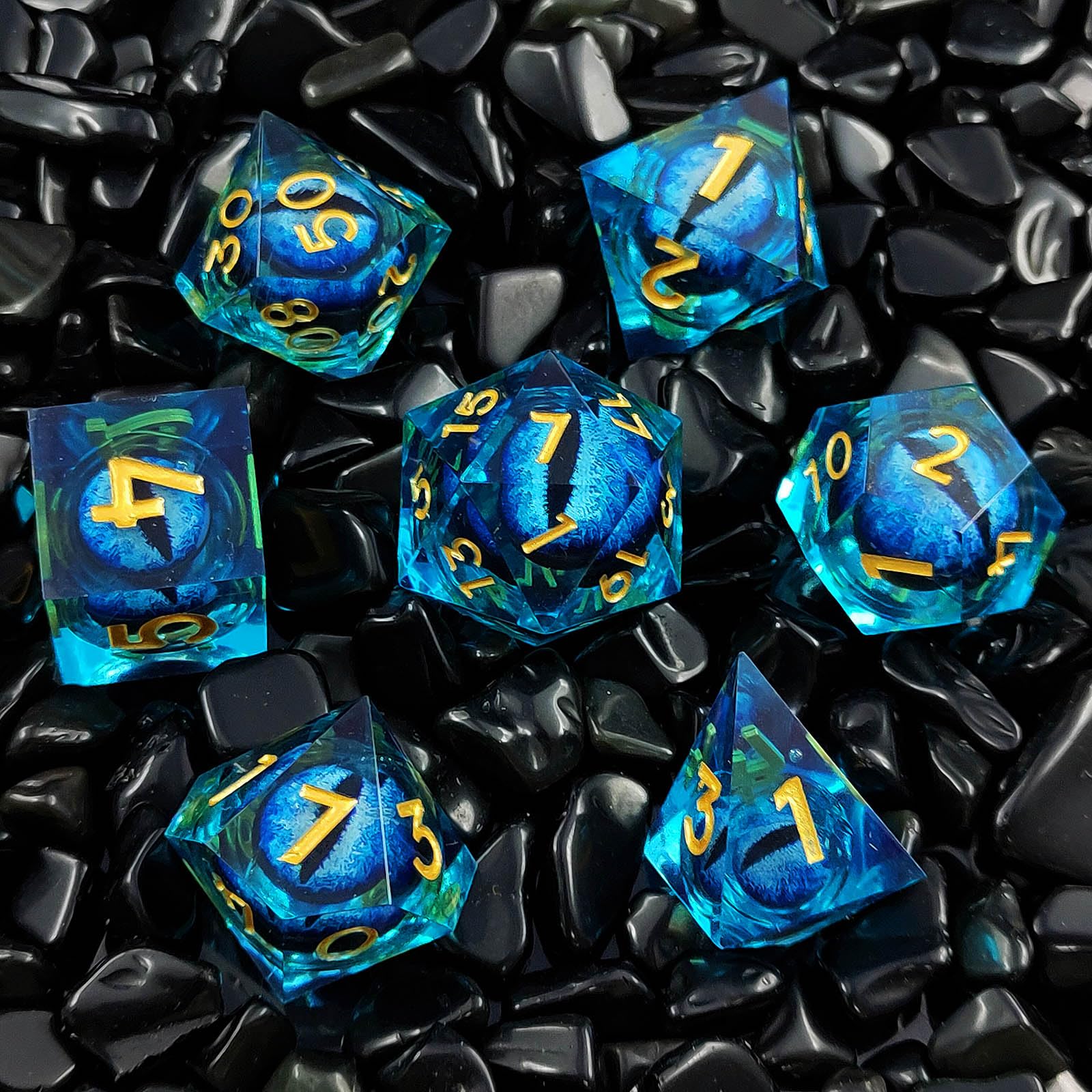 ORUZA 7 PCS Dragon Eye DND Dice Liquid Core D&D Dice Resin Sharp Edge Polyhedral D&D Dice Set for Dungeons and Dragons Role Playing Die D20 D12 D10 D8 D6 D4 D% β image 1