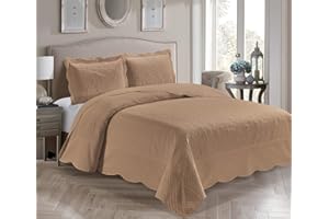 Home Collection 3 Piece Over Size King/California King Embossed Solid Taupe Color Coverlet Bedspread 118" x 106" New # Veronica
