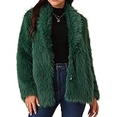 Seta T Women's Faux Fur Coat Long Sleeve Lapel Shaggy Fluffy Jackets with Pockets Fall Coats Winter Outwear
