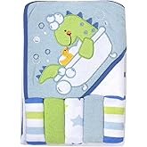 Baby Hooded Towel and Washcloth Set for Infants, Boys and Girls 6-12 Months (Refreshed Rex)