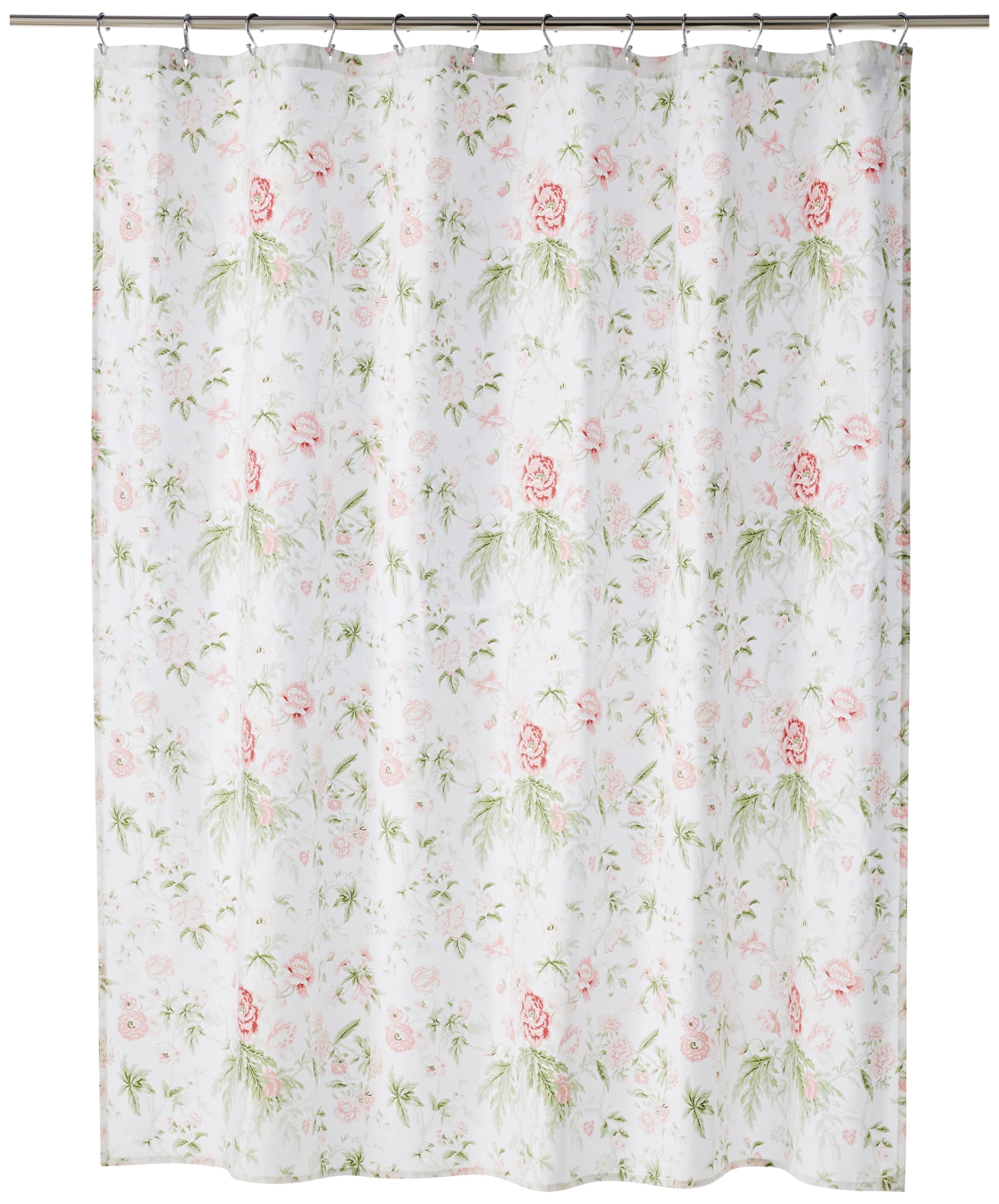 Laura Ashley Home - Shower Curtain, Stylish Cotton Bathroom Decor, Elegant Floral Home Decor (Breezy Floral Pink, 72" x 72")