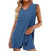 PRETTYGARDEN Women's 2026 Summer 2 Piece Shorts Sets V Neck Long Tank Tops High Waisted Loose Fit Matching Travel Outfits