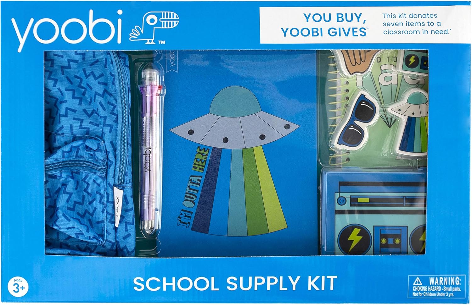 Yoobi | School & Office Supply Set | Gift for Kids | 16 Piece Office Essentials Set | Glad to Be Rad Blue
