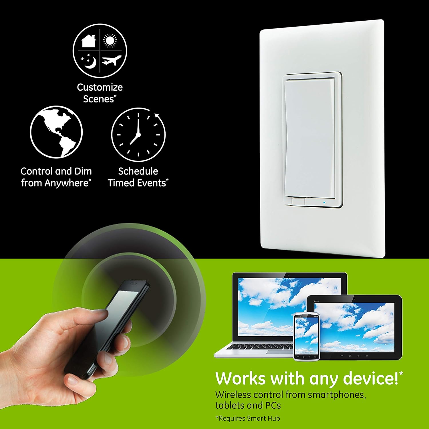 GE Enbrighten Z-Wave Plus Smart Light Dimmer, Works with Alexa, Google Assistant, 3-Way Compatible, ZWave Hub Required, Repeater/Range Extender, White & Light Almond, 14294 - - 