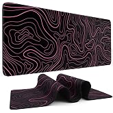 DIGSOM Gaming Mouse Pad, Black with Red Topographic Line, 31.5x11.8in | XL Mouse mat, Smooth surface, Anti-slip rubber base, For keyboard and mouse, For home and office use