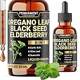Penhoment 8in1 2900mg Oil of Oregano Drops with Black Seed Oil Liquid | Contains Carvacrol | Garlic, Elderberry, Olive Leaf, Quercetin, Bromelain - 2 Fl Oz