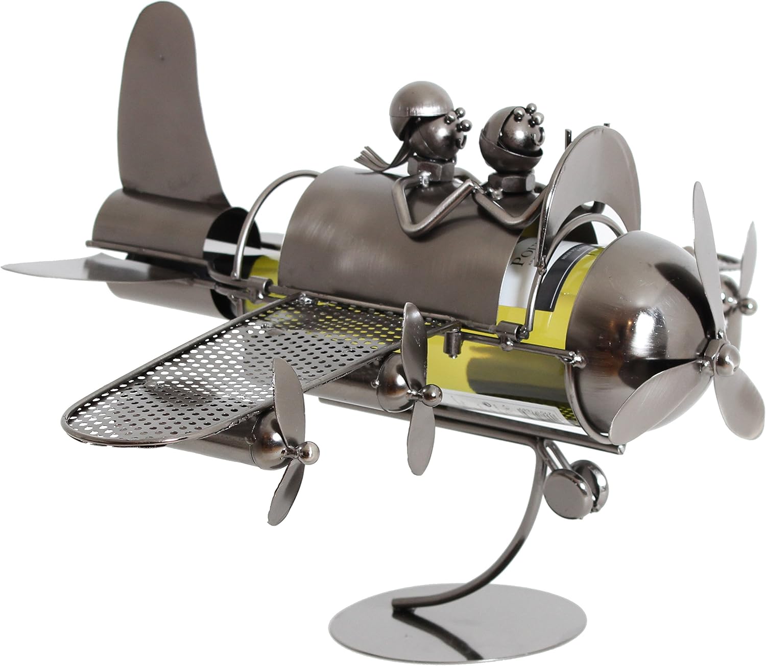 BRUBAKER Decorative Wine Bottle Holder - Metal Sculpture - Gift Idea - Couple on Plane, Silver, 26*36*51 cm - Image 3