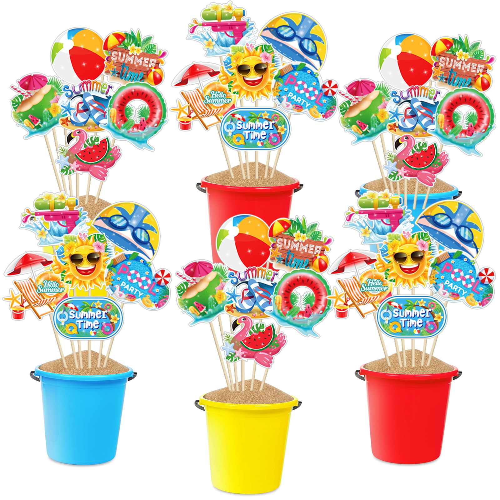 Photo 1 of Soaoo 36 Pcs Summer Pool Party Centerpiece Sticks Pool Theme Birthday Party Decorations Table Toppers Beach Ball Decorations for Hawaii Luau Beach Baby Shower Supplies