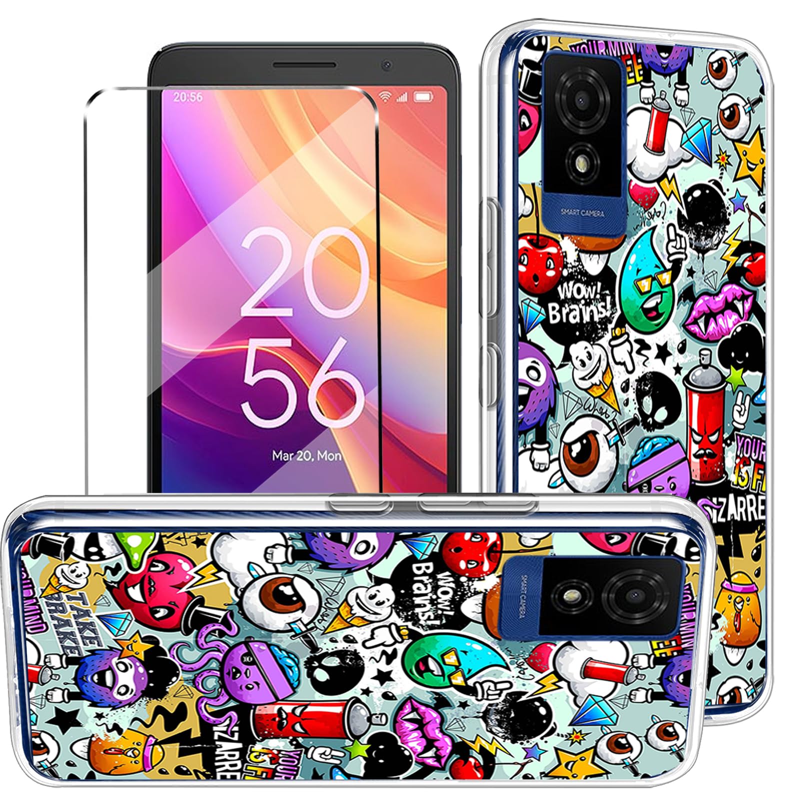 HuiYouMY 2-in-1 Case Compatible with TCL 501 Cover with 1 Pack Tempered Glass Screen Protector for TCL 501, Slim Fit Soft TPU Shockproof Anti-Scratch Phone Case Cover - XS40 — image 1