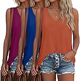Riyiper 3 Pack Women's V Neck Tank Tops Loose Fit Sleeveless T Shirts Casual Tunic Tank Summer Beach Vacation Clothes