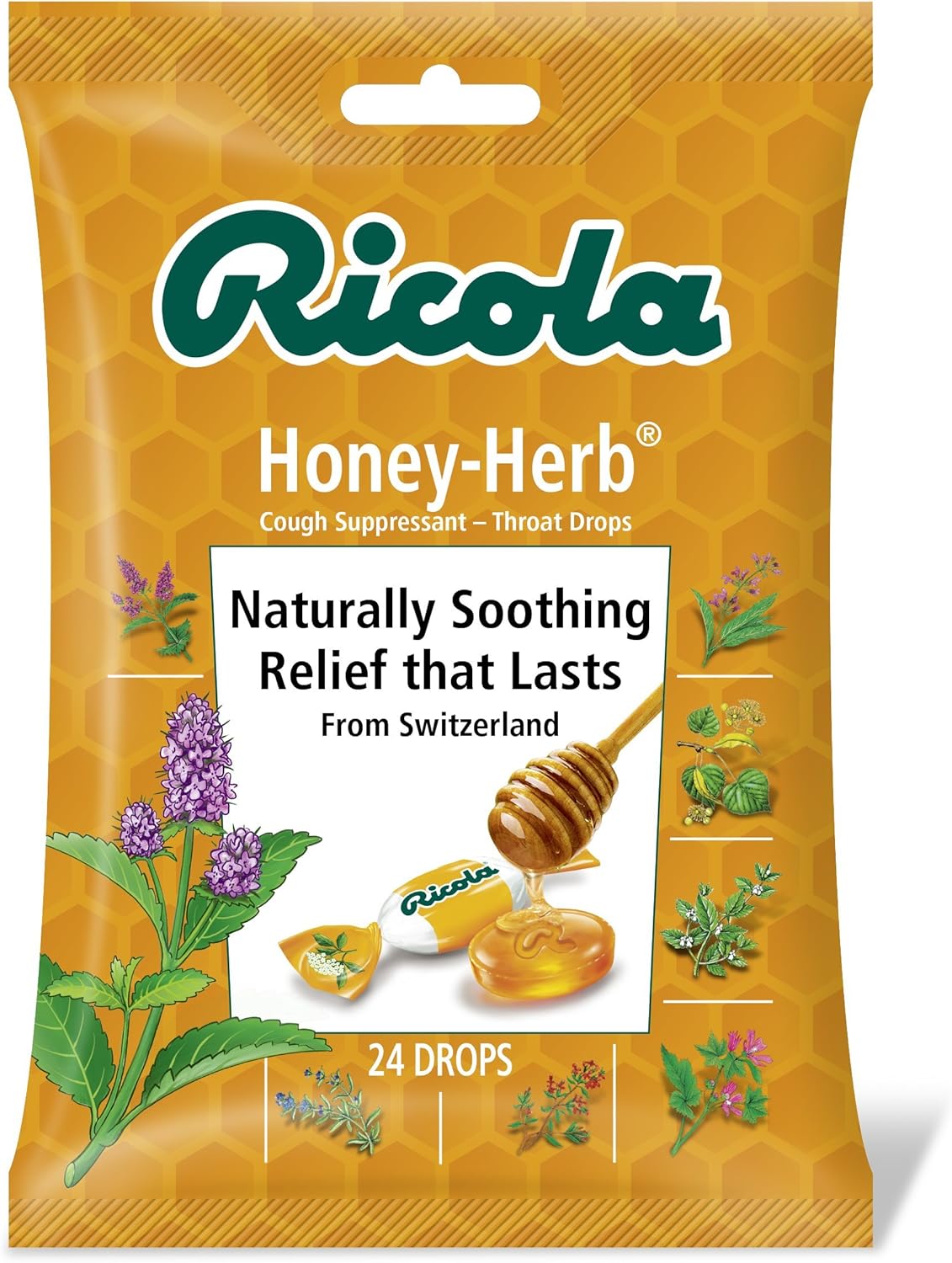 Ricola Natural Herb Cough Suppressant & Throat Drops, Honey Herb, 24 Drops, 1 Count: Health & Personal Care