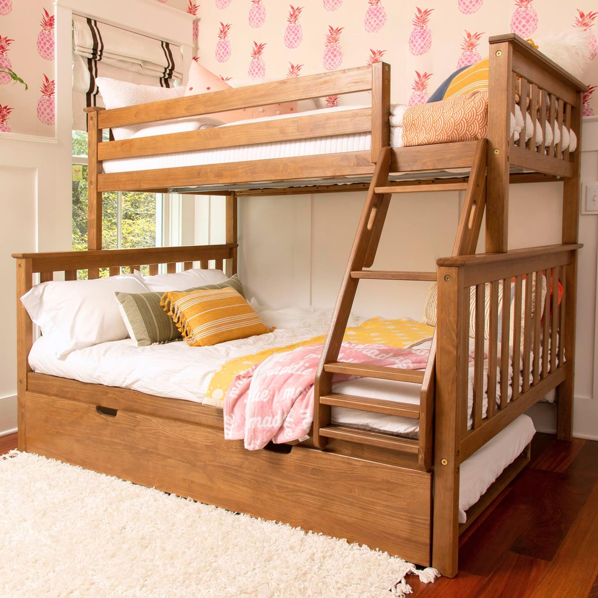 Photo 1 of  BOX 1 ONLY Max & Lily Bunk Bed, Twin-Over-Full Bed Frame for Kids with Trundle, Pecan