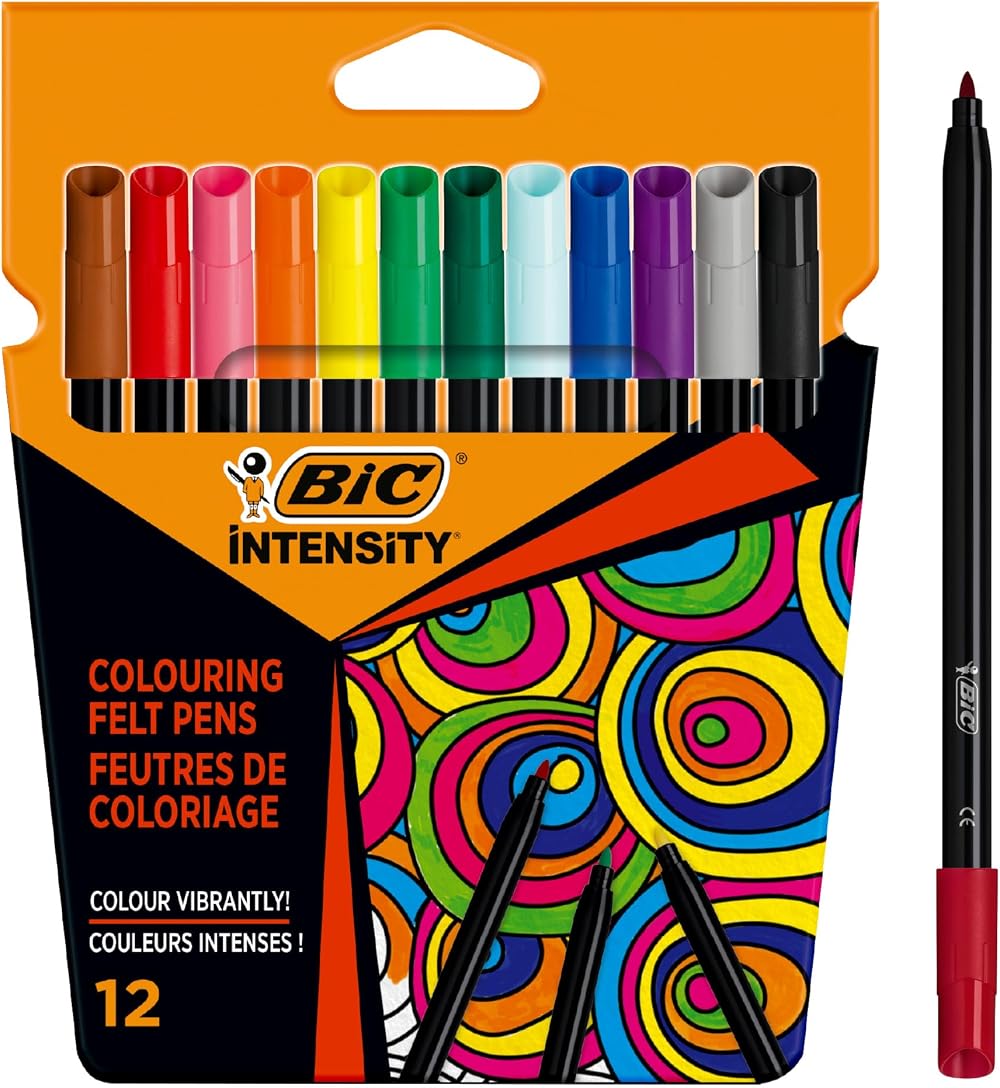 BIC Intensity Felt Tip Pens 12 Pack Vibrant Colouring Set