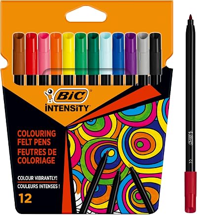 BIC Intensity Felt Tip Pens 12 Pack Vibrant Colouring Set