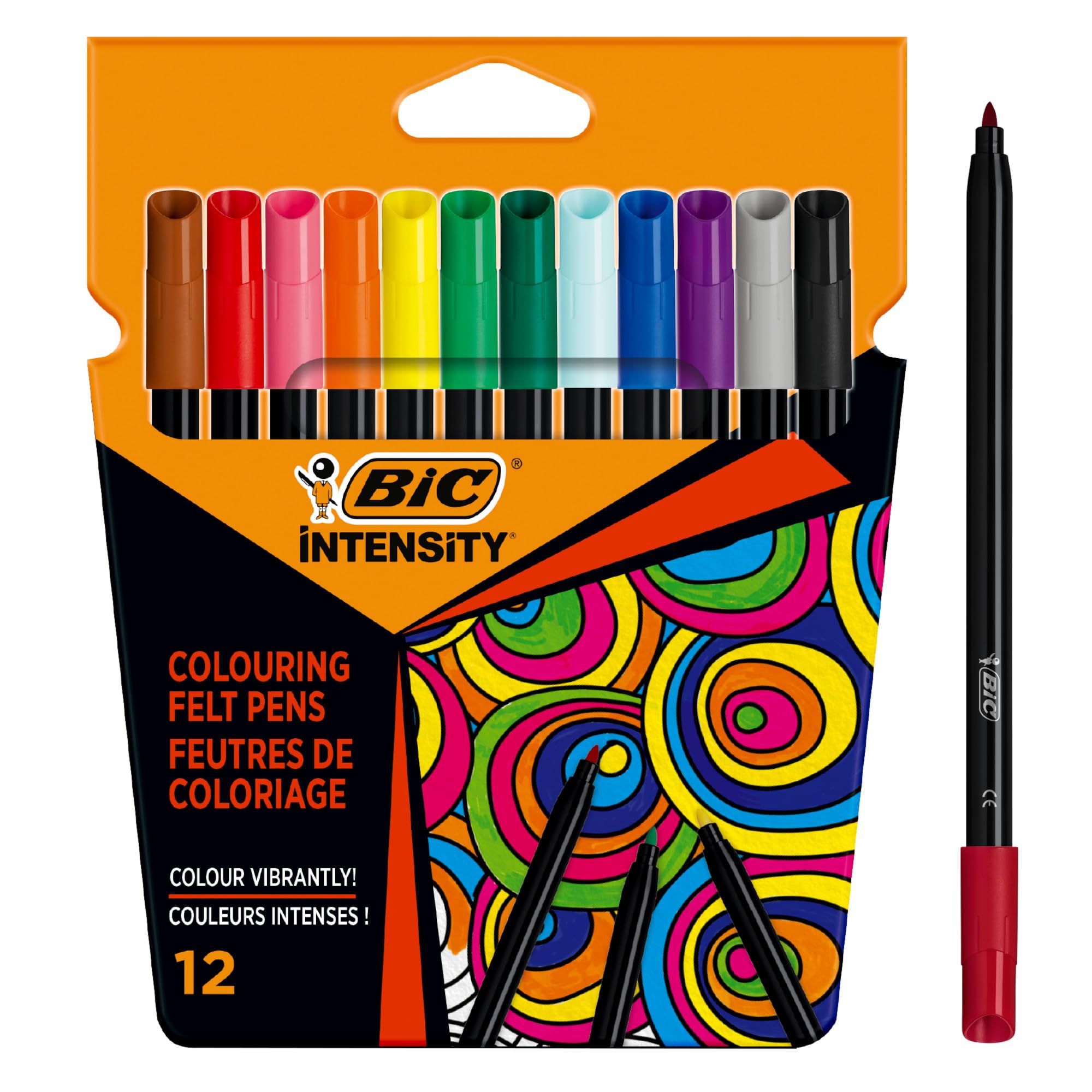 BIC Intensity Felt Tip Pens, Vibrant Colouring Pens, School Supplies for Kids, Pupils or Adults, 12 Pack