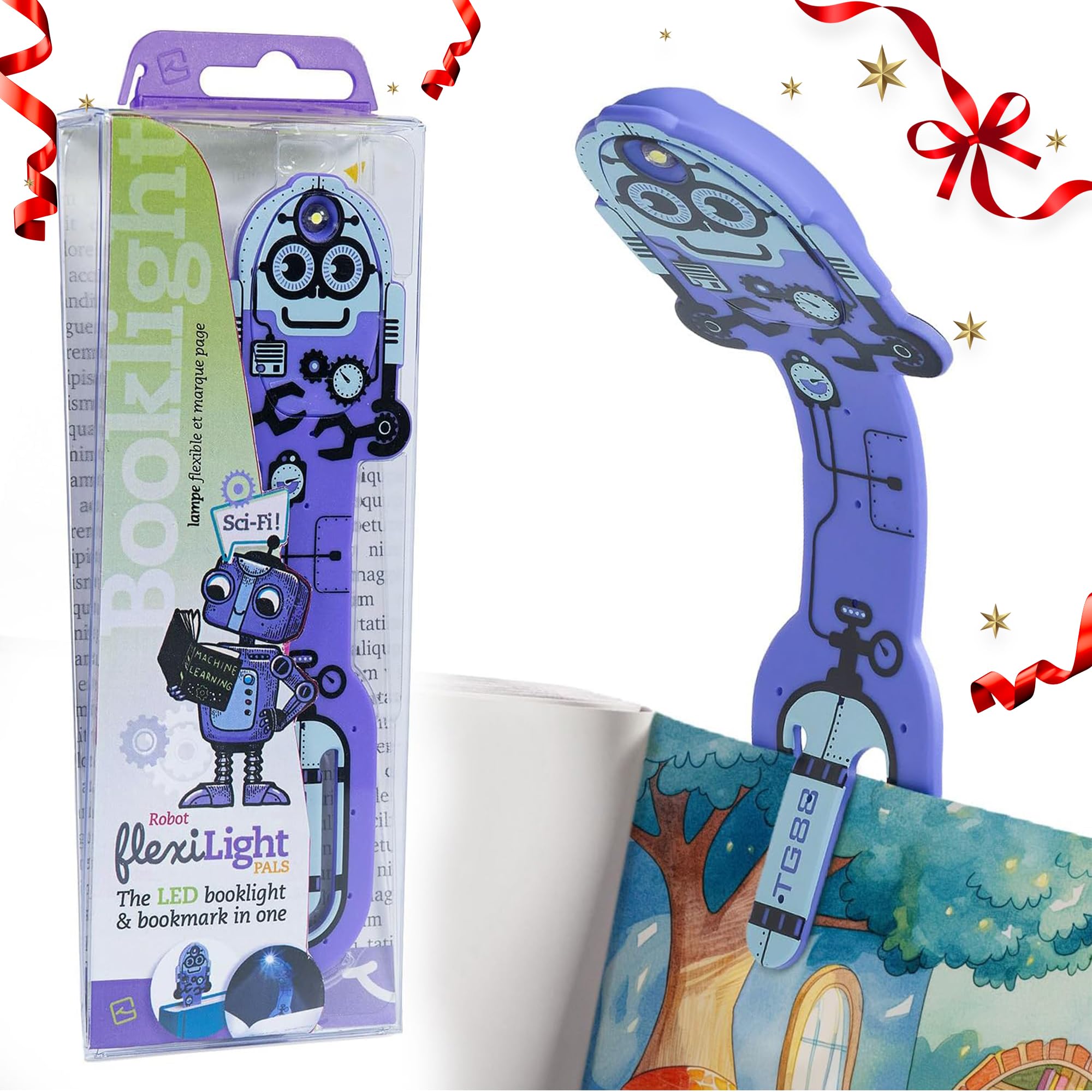 Gifts for Readers & Writers Bookmark Reading Light Robot Purple - 2in1 Clip On Bookmark Kids for Reading Night in Bed, Travel Cute s, Flexible 8 Lumen LED Lights for Books