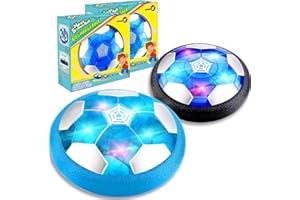 TURNMEON 2 Pack Hover Soccer Ball, Christmas Stocking Stuffer for Kids Rechargeable Soccer Ball Toys Indoor Floating Soccer with LED Light Foam Bumper Christmas Toy Gifts for Boys Girls (Black & Blue)
