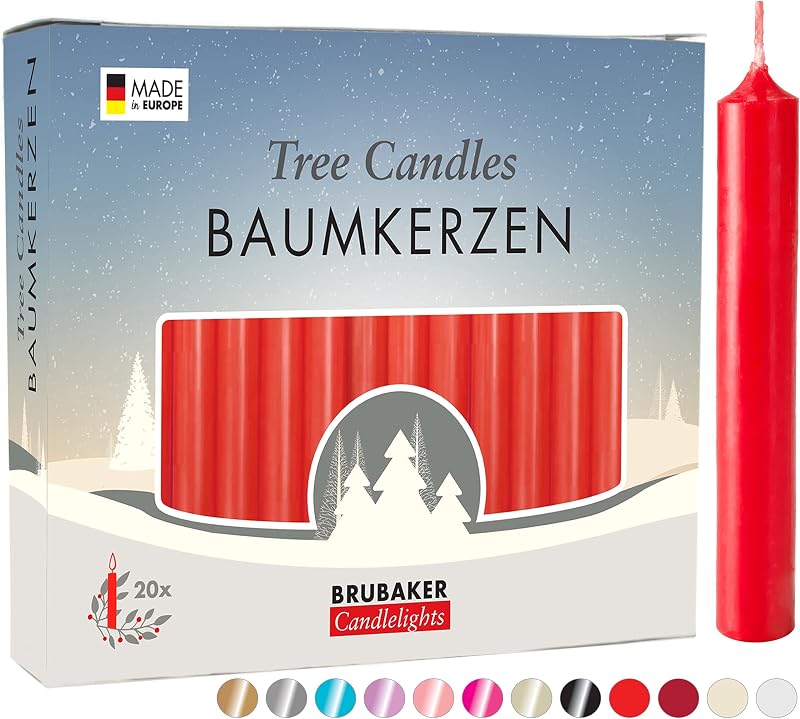 BRUBAKER 20 Pack Tree Candles Pyramid Red Christmas 9.5 cm 1.5h