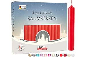 BRUBAKER Tree Candles - Pack of 20 - Red - 3¾ x ½ Inches (9.5 x 1.27cm) - Made in Europe - Pyramids, Carousels & Chimes