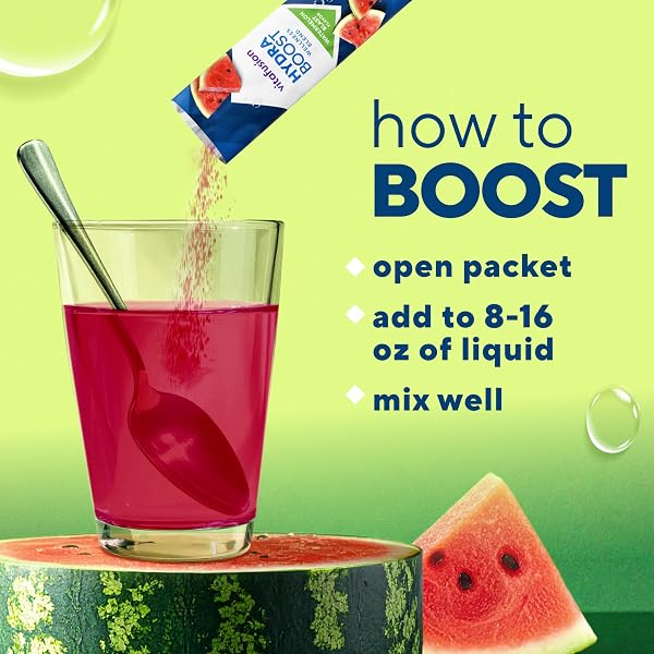 VITAFUSION HYDRABOOST DRINK POWDER PACKETS, ELECTROLYTES SUPPORT DAILY HYDRATION, VITAMINS SUPPORT CELLULAR ENERGY & IMMUNE HEALTH, PREBIOTIC FIBER SUPPORTS GUT HEALTH, WATERMELON BLAST, 15 STICKS