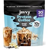 Javvy Protein Coffee for Cold Brew &amp; Iced Coffee, French Vanilla Bean | 10g Whey Protein, 100% Natural Cold Brew, Zero Artificial Flavors &amp; Sweeteners, 80mg Caffeine, No Added Sugar