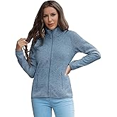 COZZIPLUS Women's Sweater Fleece Jacket, Zip Up Stand Collar Jacket with Pockets for Casual Outdoor Wear