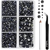 BEADSLAND Hotfix Rhinestones, 4000 PCS Gray Rhinestones for Clothes Crafts Mixed 6 Sizes with Wax Pencil and Tweezers Kit, SS6-SS30, Black Diamond