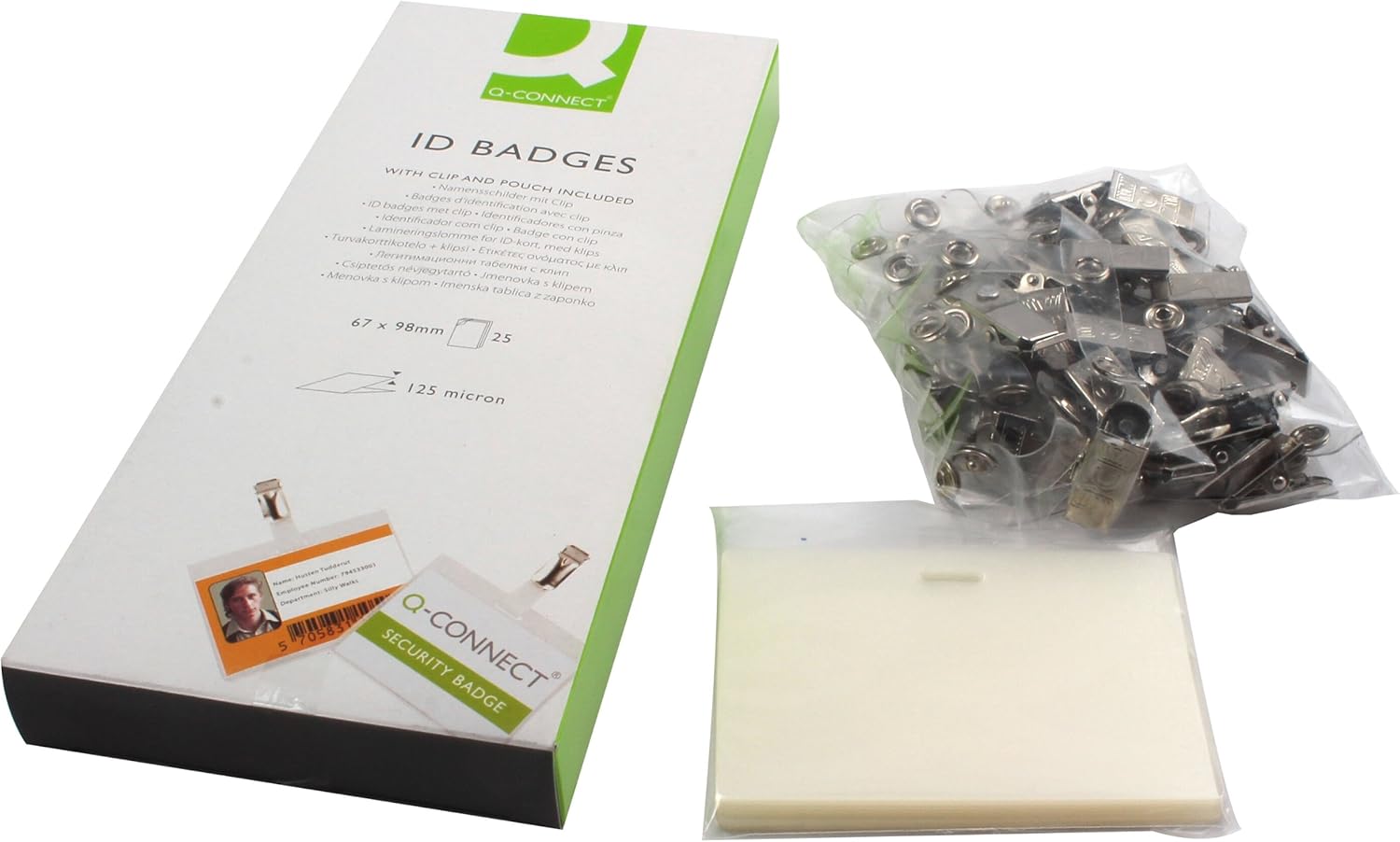 Q-Connect Hot Laminating ID Badge with Clip (Pack of 25), clear