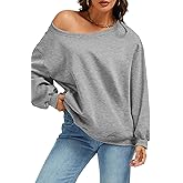 ELLEVEN Women’s Off Shoulder Sweatshirt, Casual Long Sleeve Pullover Tops with Pockets