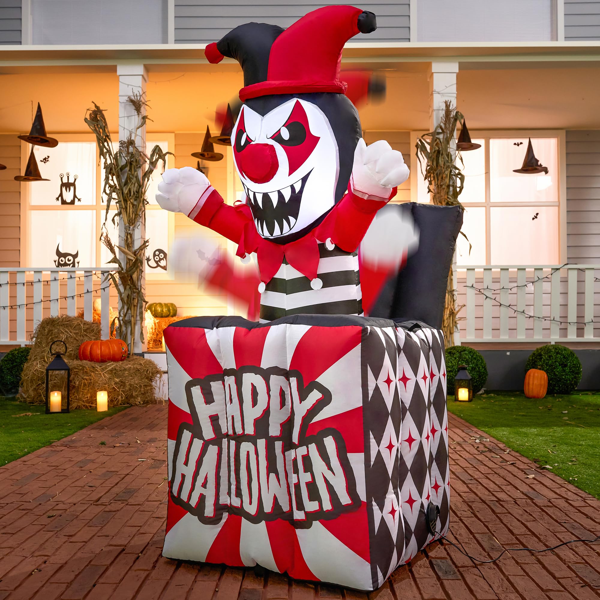 Photo 1 of Joiedomi 5 Ft Halloween Inflatables Animated Clown Decorations Outdoor, Halloween Inflatable Decor with Built-in LEDs Animatronics Clown Blow Ups Party Decoration Outside Indoor for Yard Lawn Garden