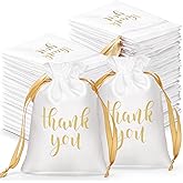 Roowest 100 Pcs Thank You Satin Gift Bags Drawstring Jewelry Candy Pouches for Wedding Bridal Shower Baby Shower Favor Drawstring Bag for Birthday Holiday Party(5 x 7 Inch,White)