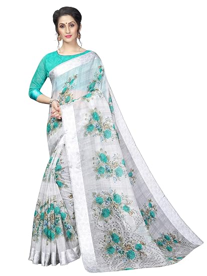 Womens Digital Linen Saree with Unstitched Blouse Piece (DigiGroup)