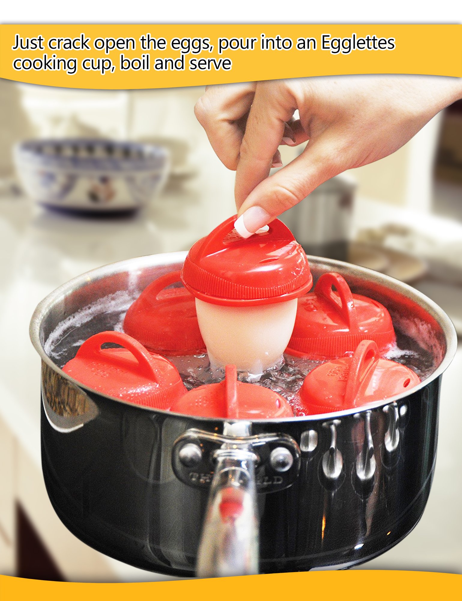 Egg Cooker-Hard Boiled Eggs without the Shell,Non Stick Silicone,boiled eggs mold, AS SEEN ON TV,6 Egg Cups