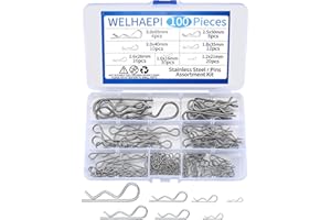 JMHNEWHOPE 100 Pcs Cotter Pins Assortment Kit, Stainless Steel R Clips Spring Retaining Clips, R Shaped Cotter Pin Assortment Kit for Automotive Marine, Lawn Mowers Replacement Trailer Pin Clips