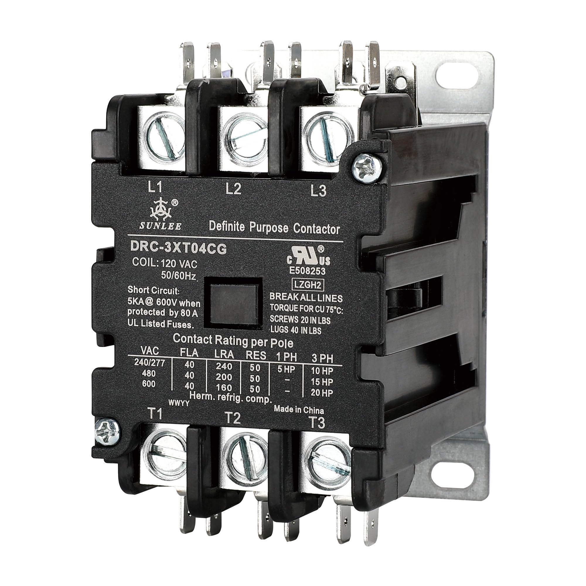Photo 1 of SunLee 3 Pole 40 Amp contactor 120V coil UL DP Contactor HVAC Contactor A2L Compliant 42CF35AF equivalent