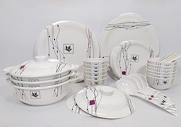 Seven Pi Elemental Design Exclusive Melamine Quality Dinner Set, 41-Pieces