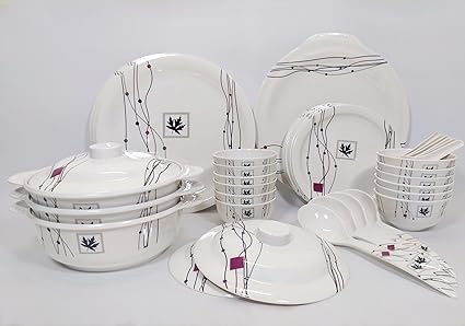 Seven Pi Elemental Design Exclusive Melamine Quality Dinner Set, 41-Pieces