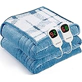 JKMAX Heated Electric Blanket Queen Size - 84"x90" Flannel Heating Blanket with 10 Heating Levels & 5 Time Settings Over-Heat Protection, Winter Warmer for Adults with ETL Certification(Light Blue)