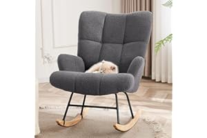 DAICO Rocking Chair Nursery Modern Accent Chair with High Backrest and Thick Soft Teddy Seat Nursing Rocking Armchair Glider Rocking Chair with Wooden Legs for Nursery Bedroom Living Room (Dark Grey)