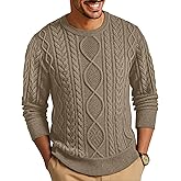 RQP Mens Crewneck Sweater Cable Knit Sweater Classic Fisherman Pullover Sweater