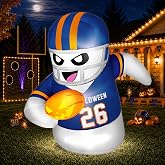 fotako 5FT Halloween Inflatables Decorations Outdoor Football Player Ghost Built-in Full-Body Bright LEDs Cute Halloween Blow Up Yard Decoration with Pumpkin Sports-Themed Blowups Lawn for Party